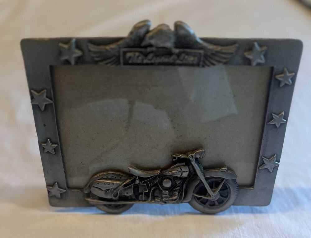 VTG 4" x 6" 3D Pewter Motorcycle Picture Frame-"THE LEGEND LIVES" by Mustang Co.